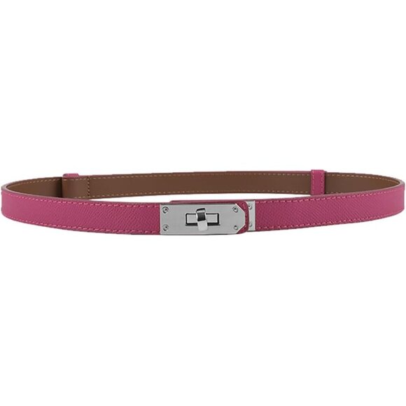Women\'s Skinny Leather Belt With Adjustable Turn-Lock Buckle Ideal Rose Silver